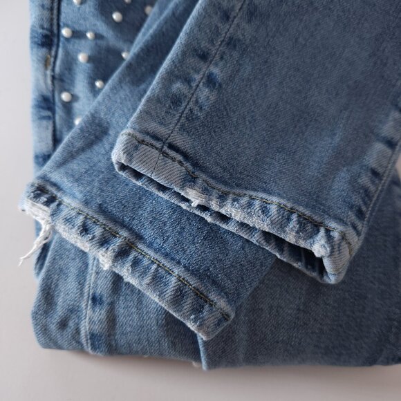 Pilcro Script Womens Faux Pearl Embellished Skinny Jeans Sz 25 Light Wash Glam - Picture 9 of 16